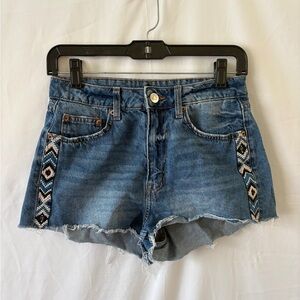 Denim Blue Women's Shorts with Aztec Pattern
